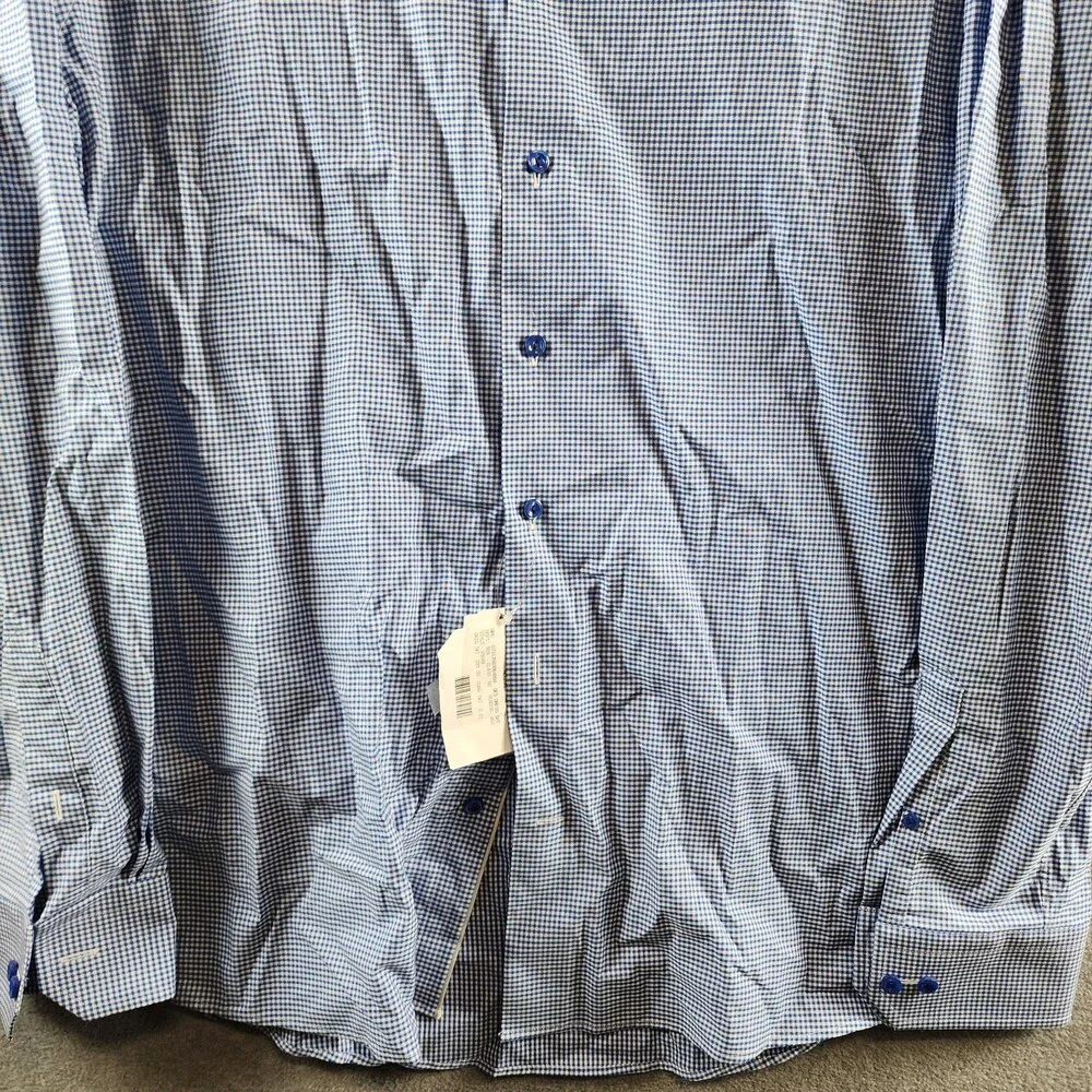 Eton Contemporary Fit MicroCheck Shirt Men's 17.5 Dark Blue Front Button Closure - Picture 3 of 13